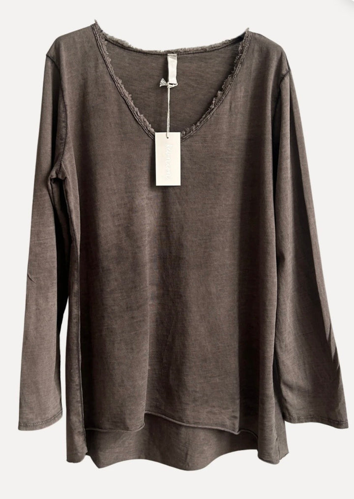 V-classic long sleeve washed Dark Brown