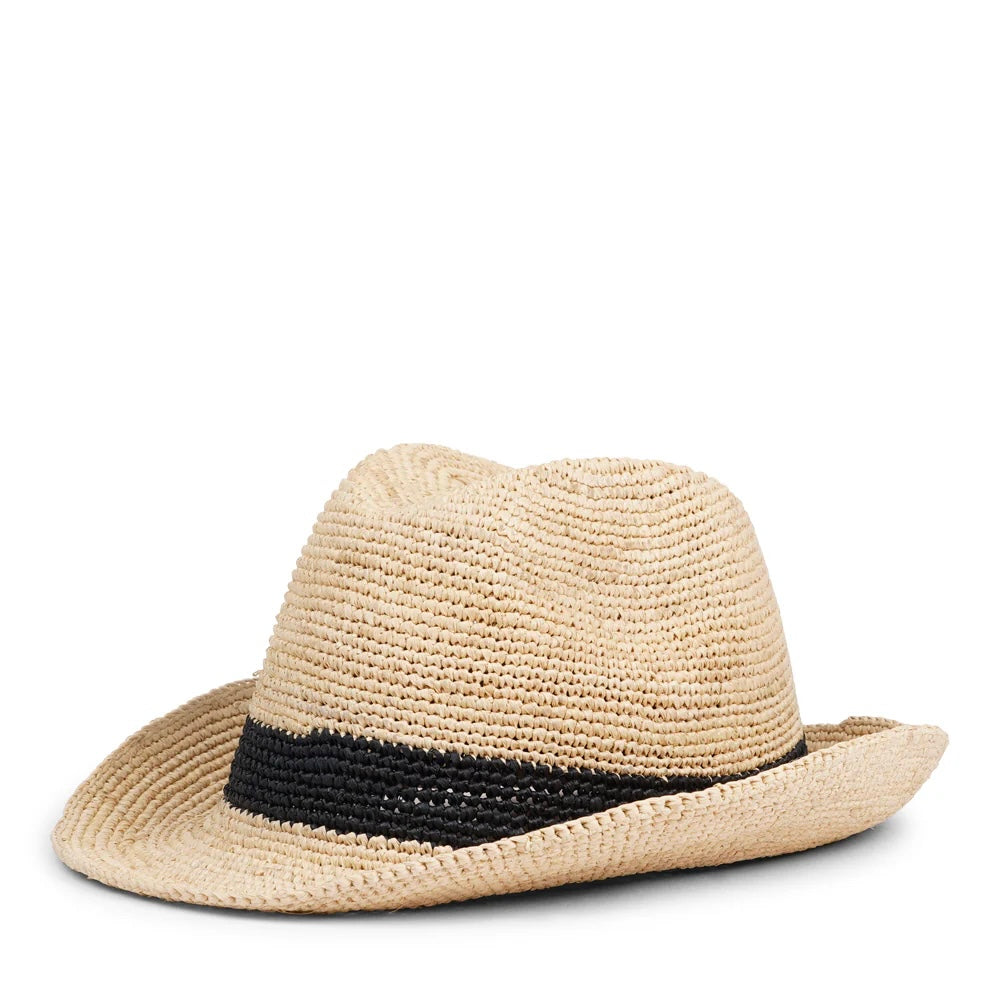 Viviani raffia hatt sort stripet
