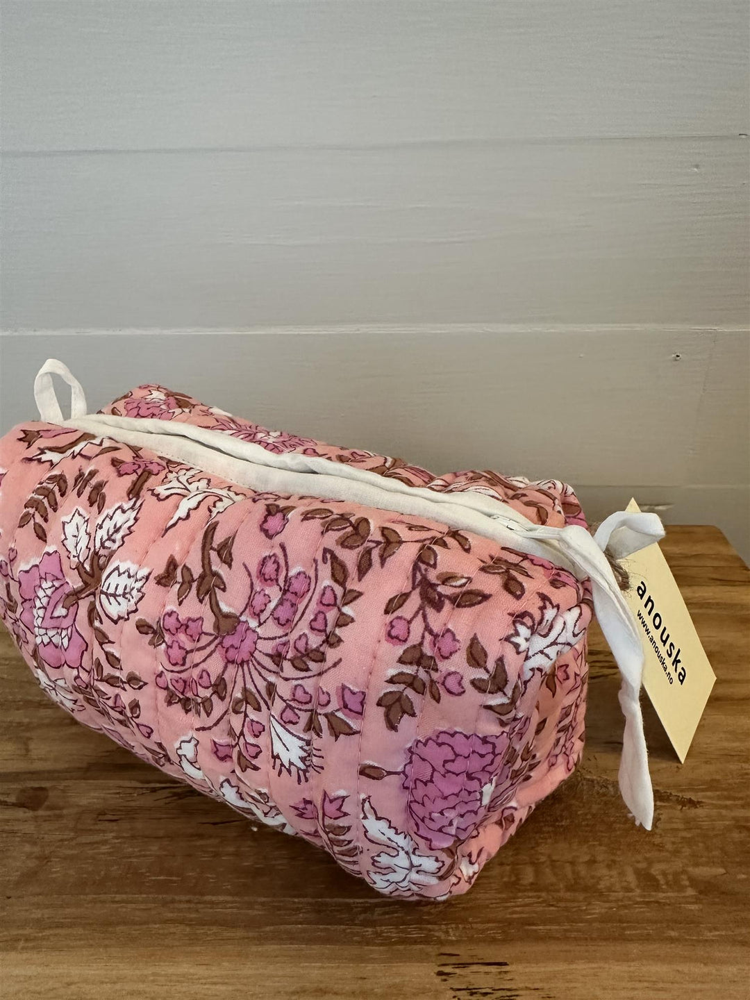 Sminkepung blokktrykket Fleur pink