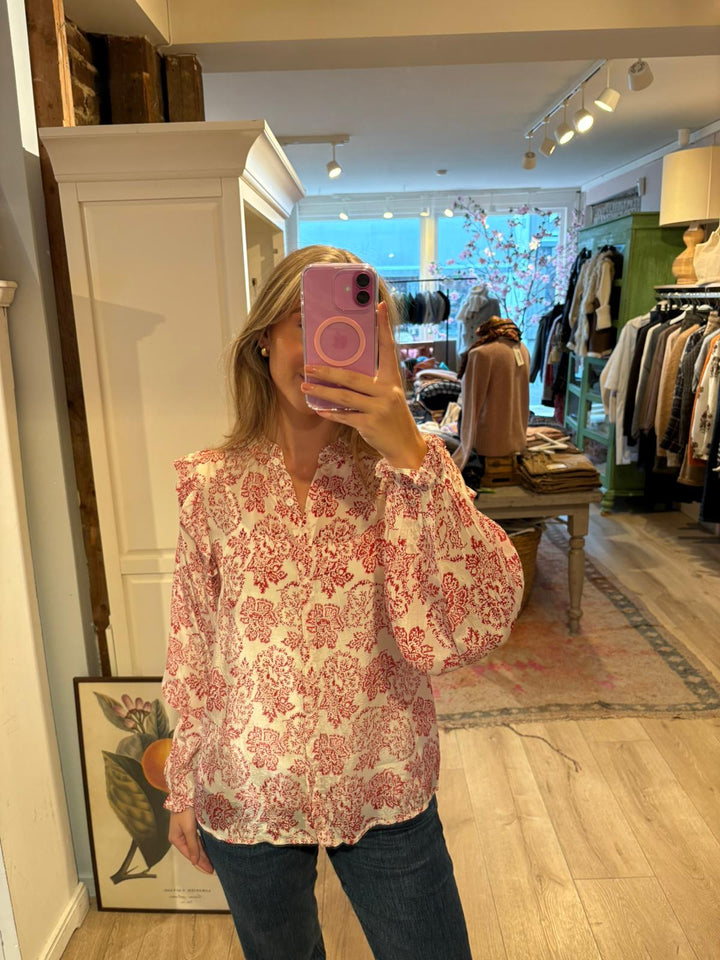 Alexandra bluse rød/hvit