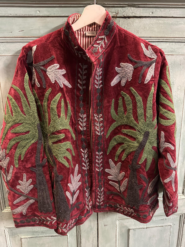 Anouska jakke velur med broderier burgundy