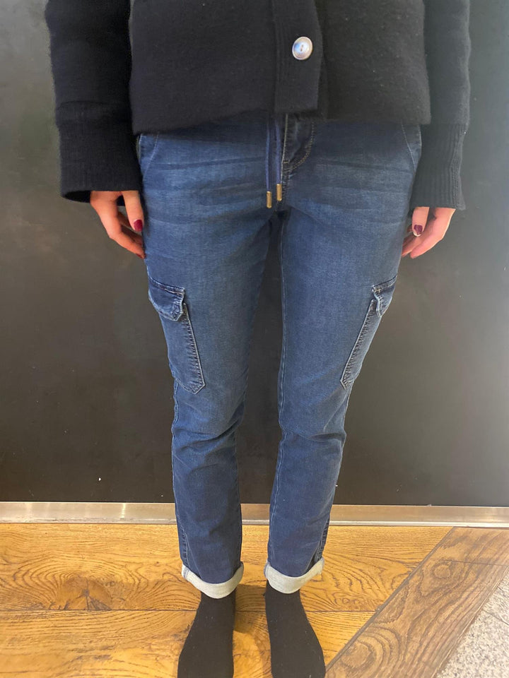 Cargo jog denim high rise dark stone