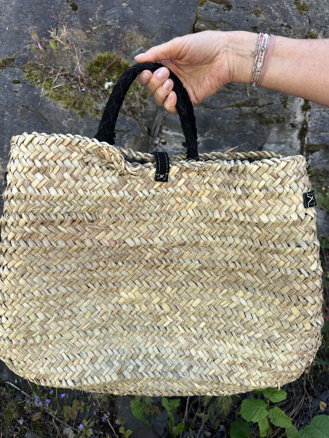 Berber Berkin bag med sorte skinndetaljer og skinnhank