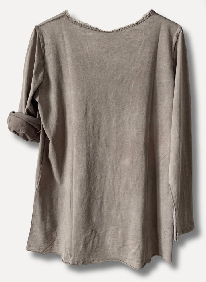 V-classic long sleeve washed Taupe