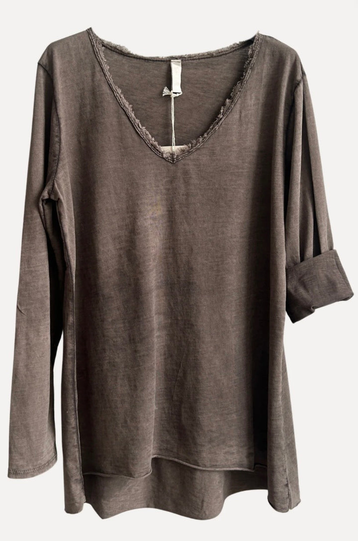 V-classic long sleeve washed Dark Brown