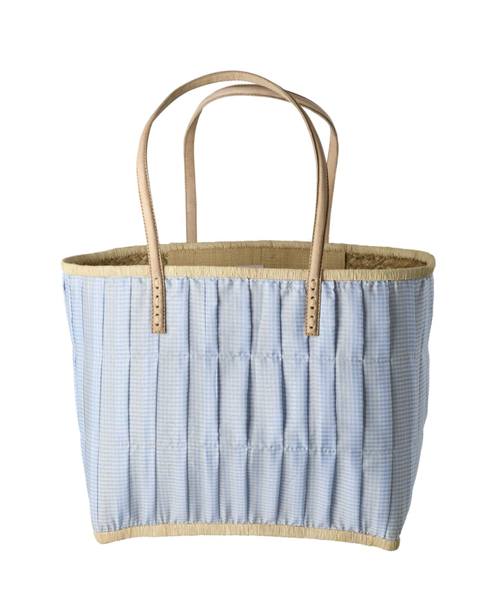 Raffia bag large check blue vichy