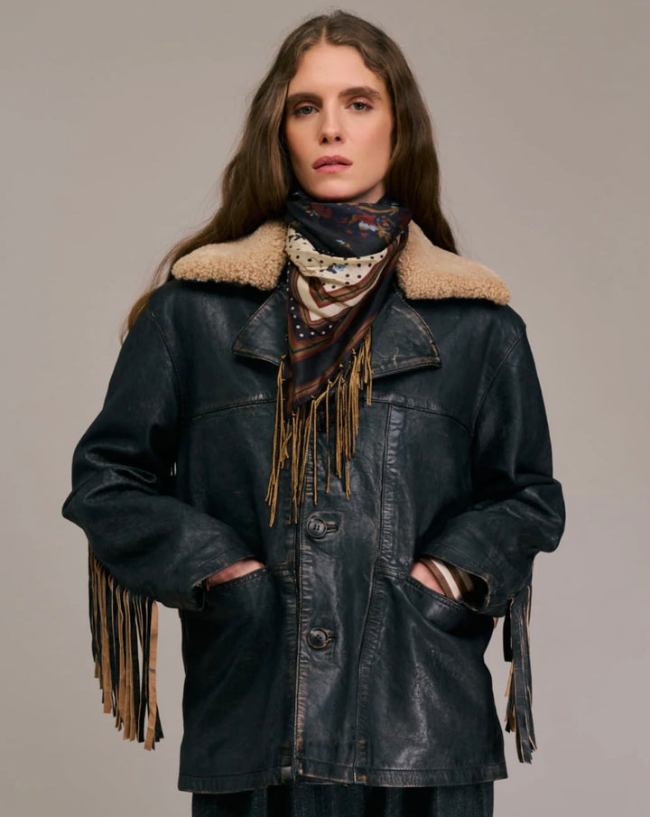 Skjerf Fareo 100% silke navy/ecru