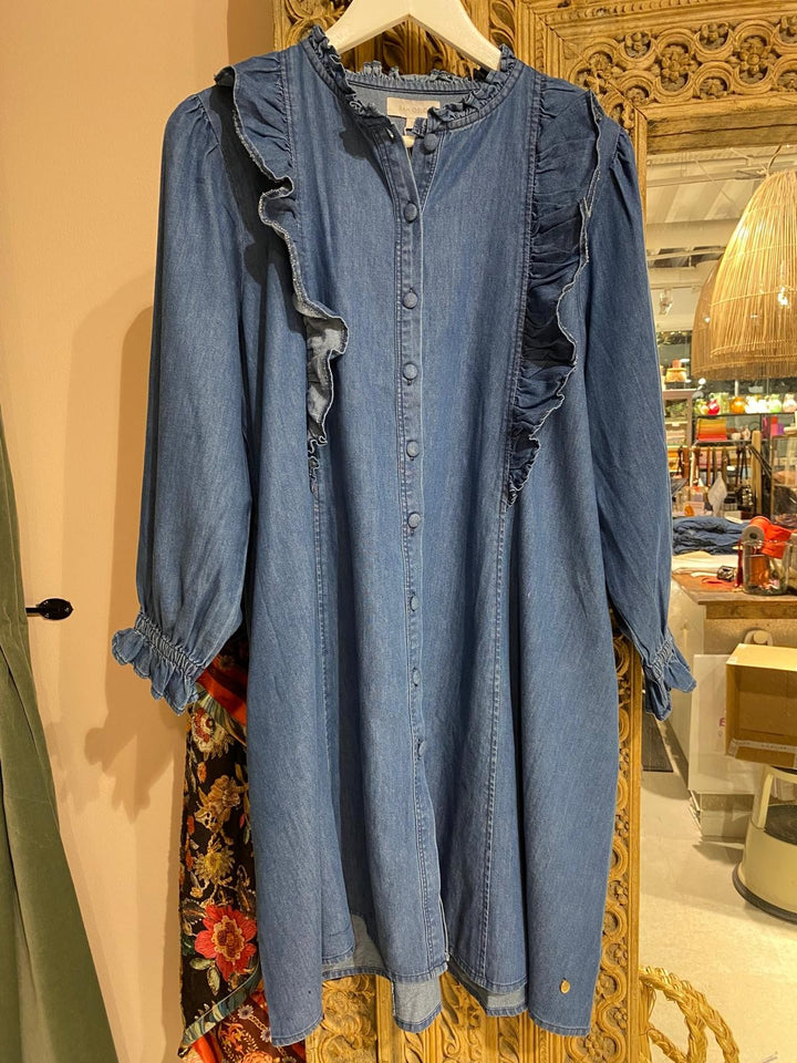Denim kjole ruffle