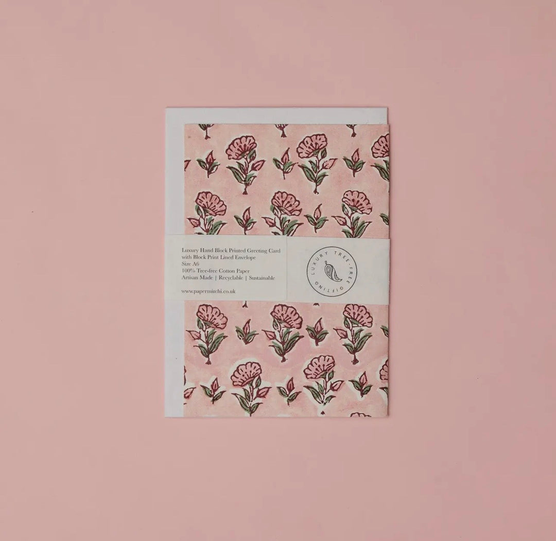 Floral pink kort med konvolutt