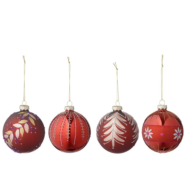 Julekuler Ø8 cm Seraphim Ruby 4 pk