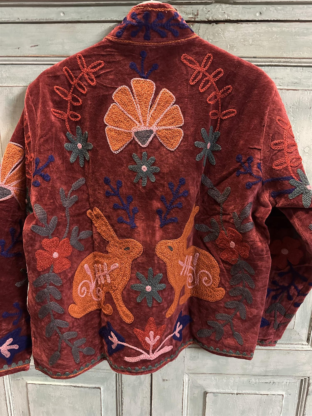 Anouska jakke velur med broderier burgundy