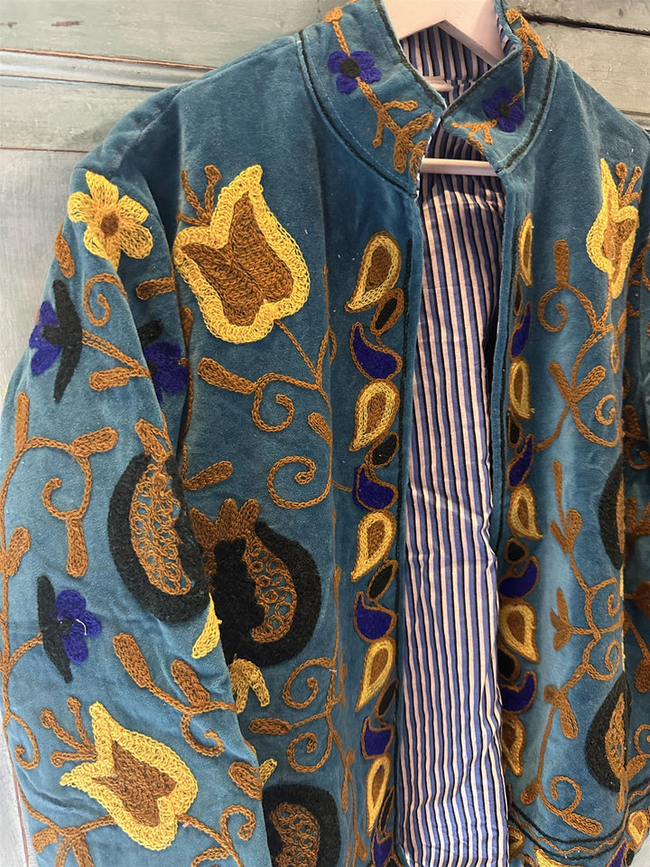 Anouska jakke velur med broderier petroleum