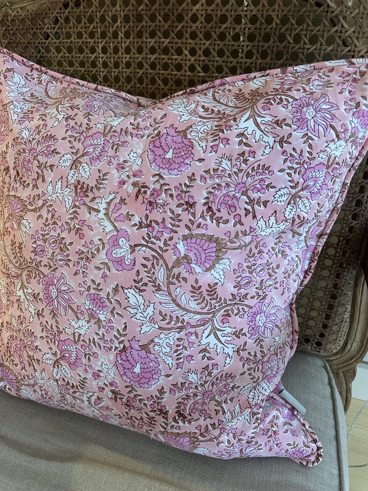 Putetrekk Fleur pink blokktrykk 50x50 cm