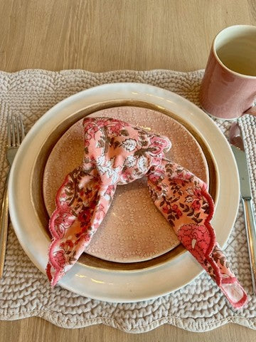 Serviett blokktrykket Fleur peach