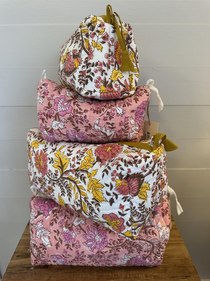 Toalettmappe blokktrykket Fleur pink