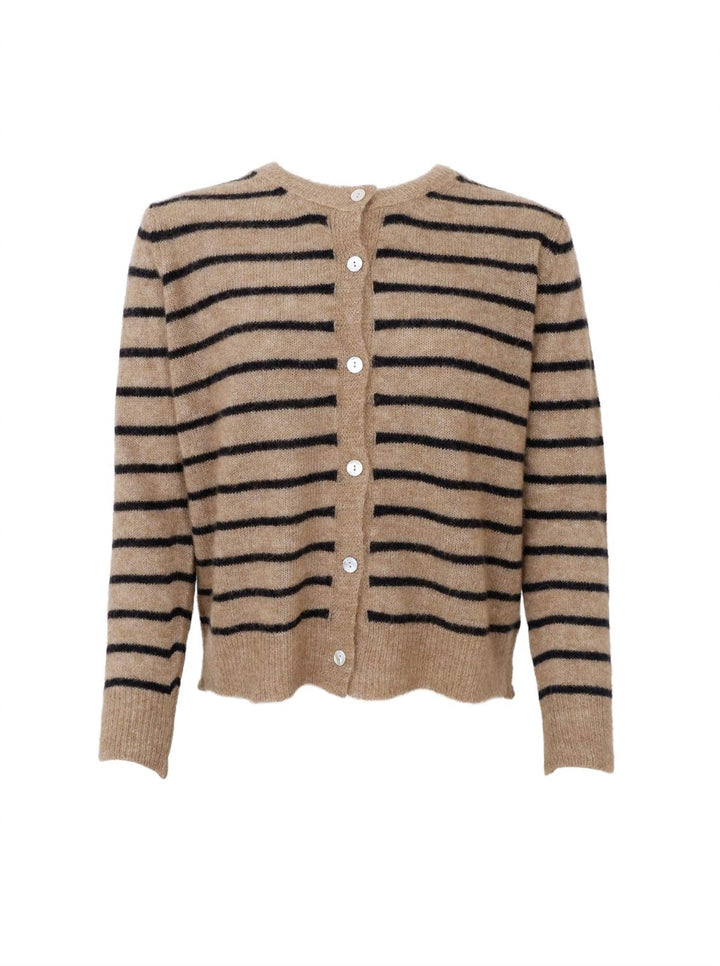 Dell cardigan med striper taupe