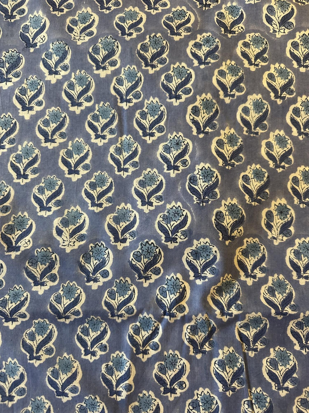 Blokktrykket stoff i metervare 10 meter lengde blue