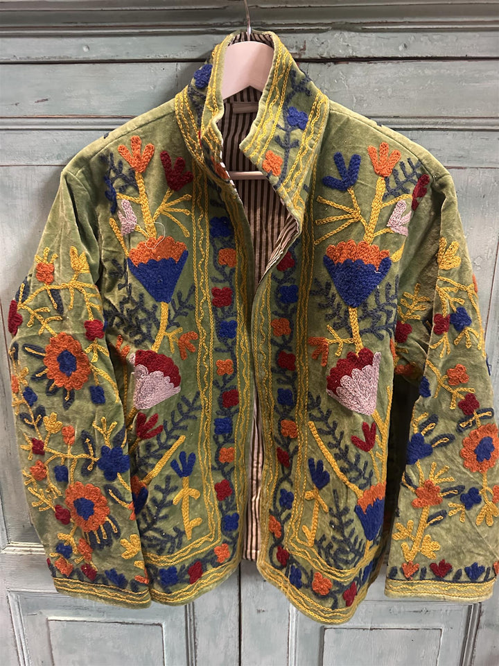 Anouska jakke velur med broderier green