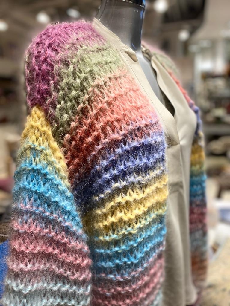 Mohair cardigan waffle lang multicolur