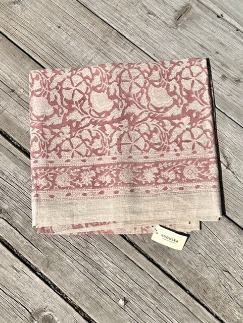 Duk 100% lin blokktrykket mønster 150x250 cm old rose