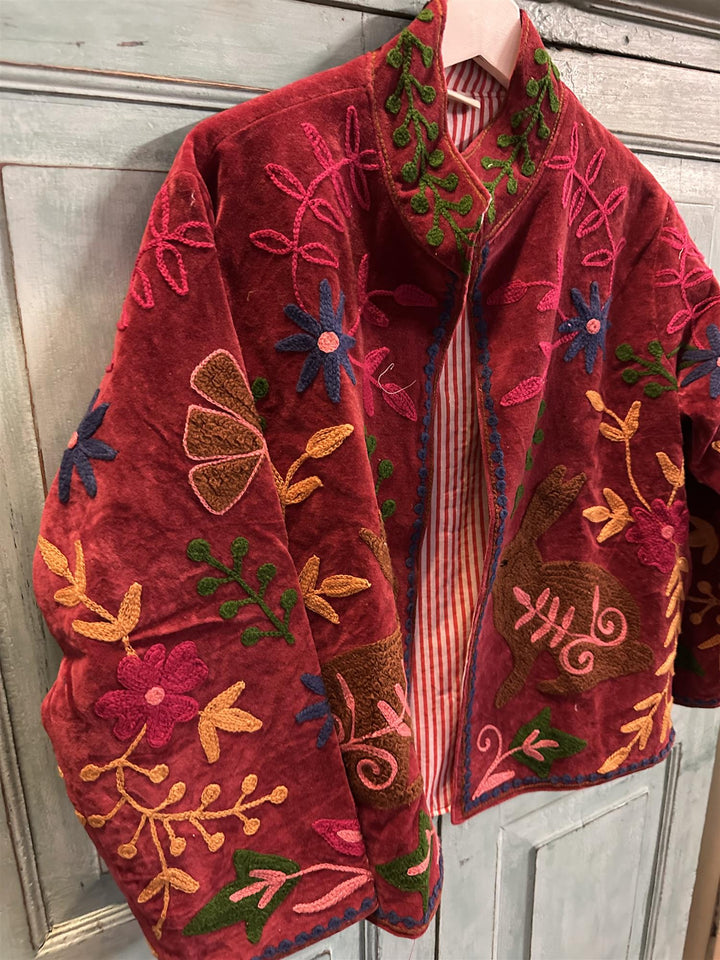 Anouska jakke velur med broderier burgundy