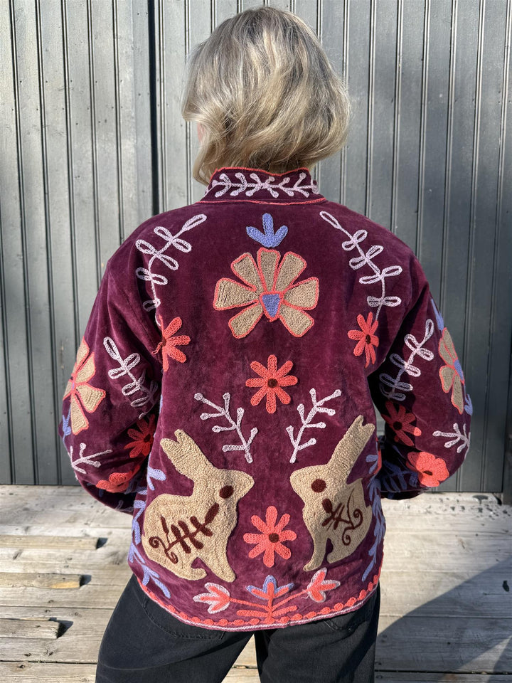 Anouska jakke velur med broderier plomme