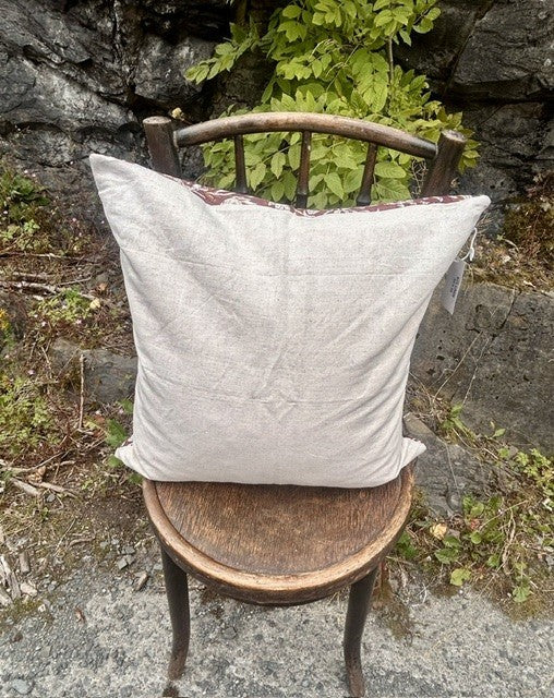 Putetrekk 100% lin blokktrykket mønster 50x50 cm natur & burgunder, korall & krem