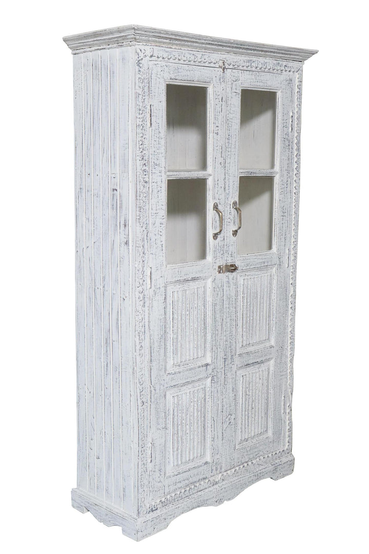 Skap vintage med glass hvitt
