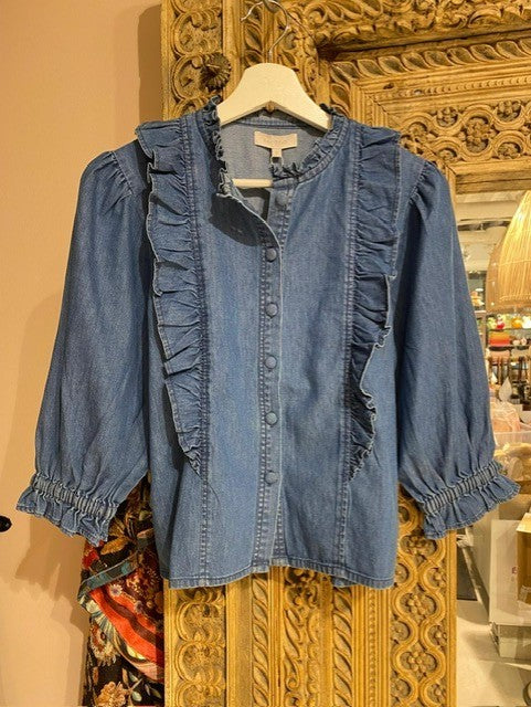 Denim bluse ruffle