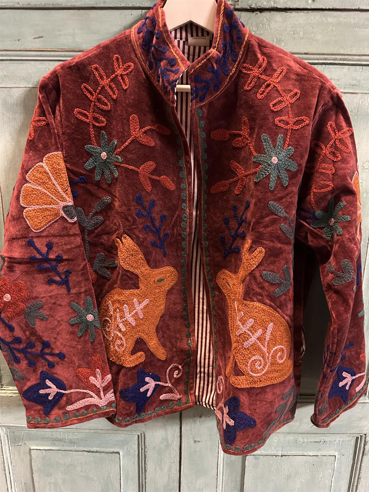 Anouska jakke velur med broderier burgundy