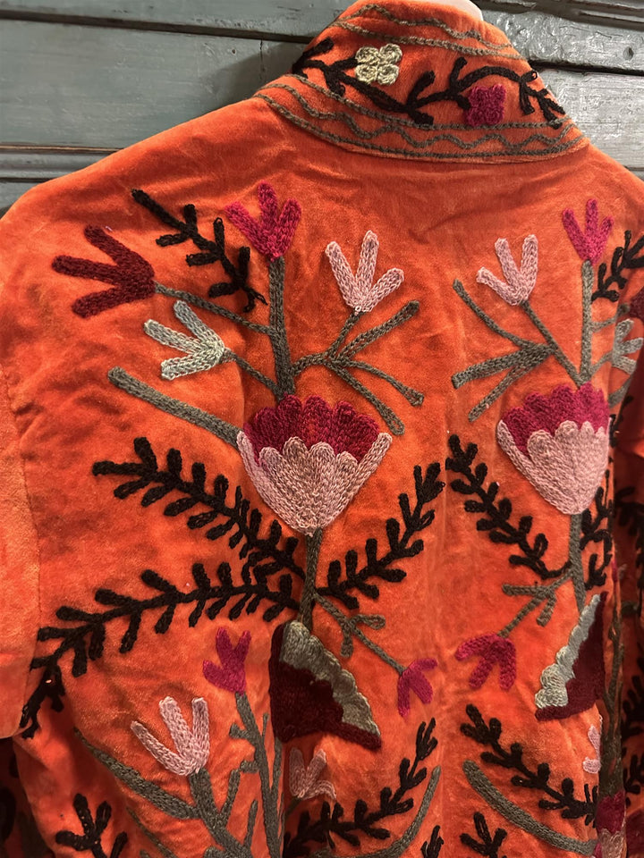 Anouska jakke velur med broderier orange