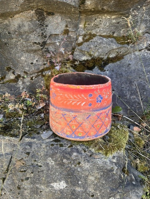 Trepotte rund malt vintage orange  H20 cm