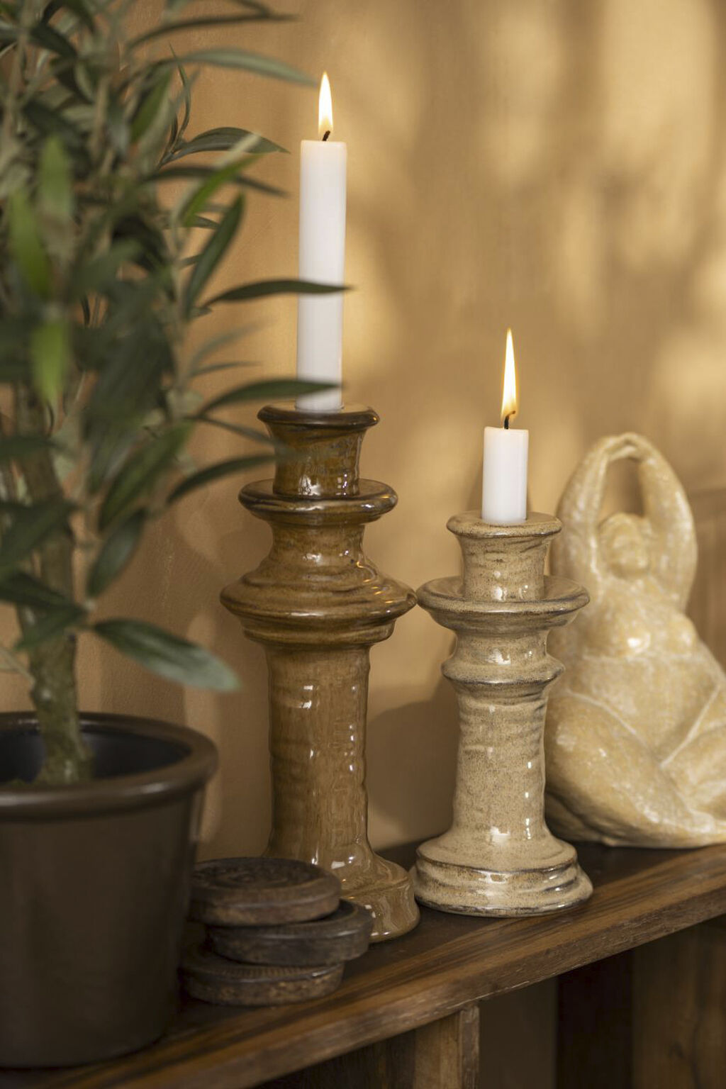 Milan lysestake H: 19,5 cm lys brun
