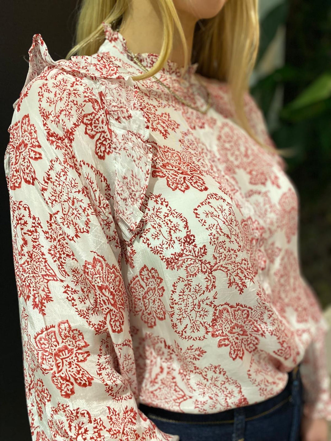 Alexandra bluse rød/hvit