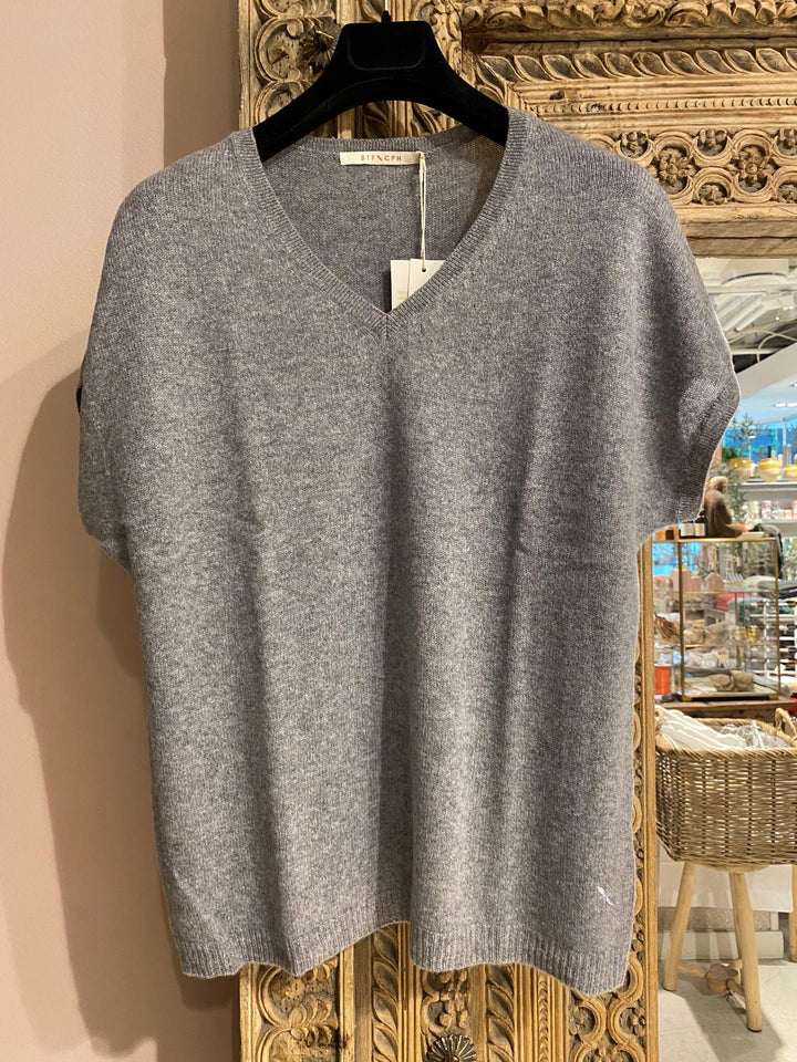 Genser kortermet cashmere dark grey melange