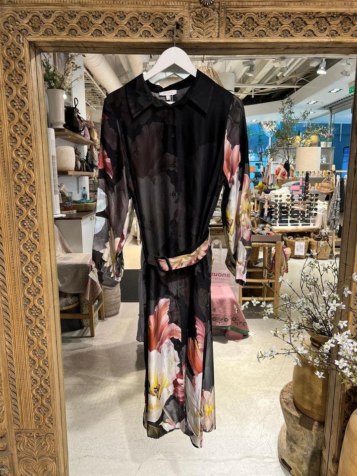 Kjole midi med belte passion black print