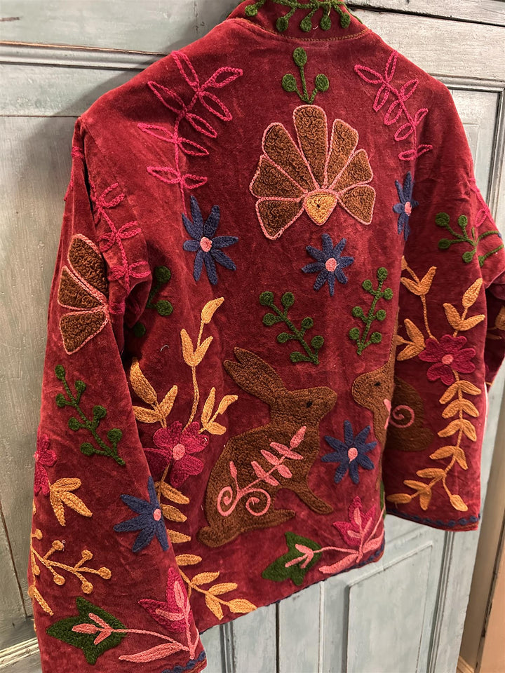 Anouska jakke velur med broderier burgundy