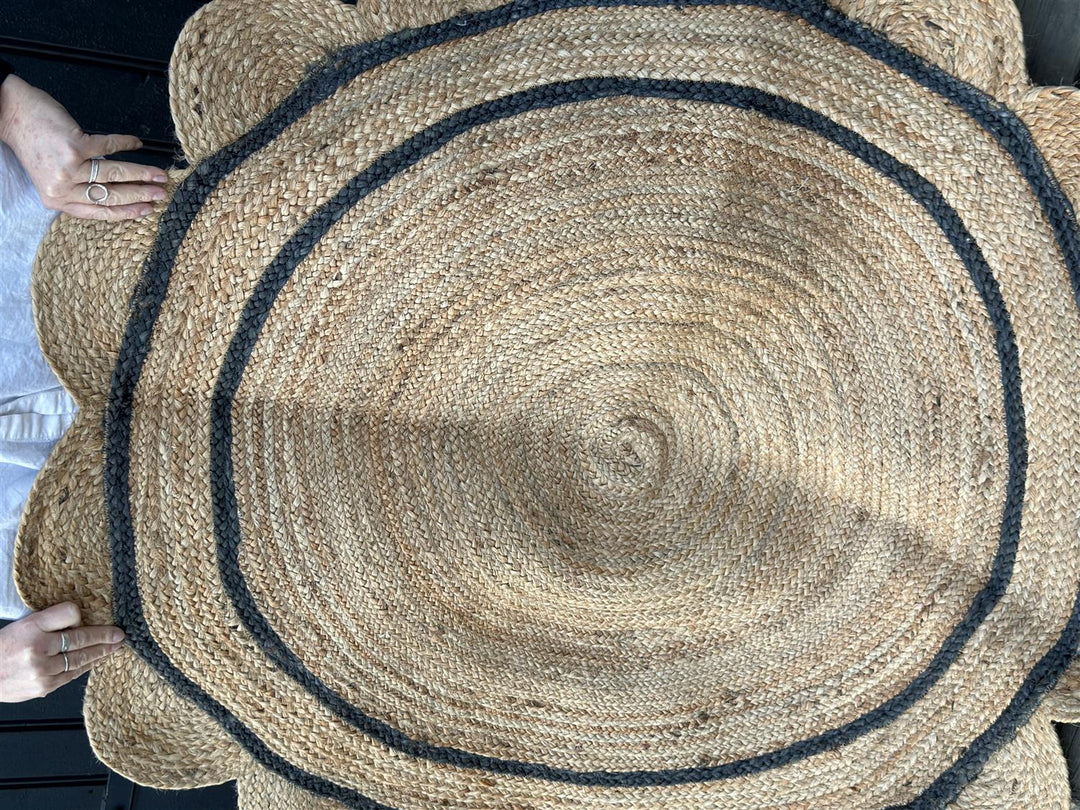 Rundt gulvteppe med tungekant jute Ø: 120 cm natur/grå