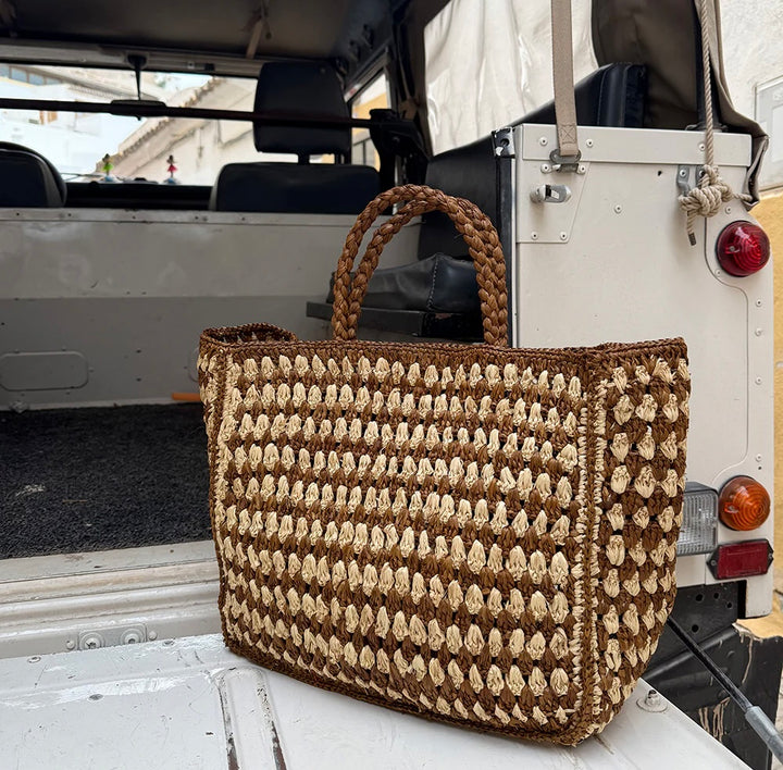 Farella heklet bag raffia natural/kanel