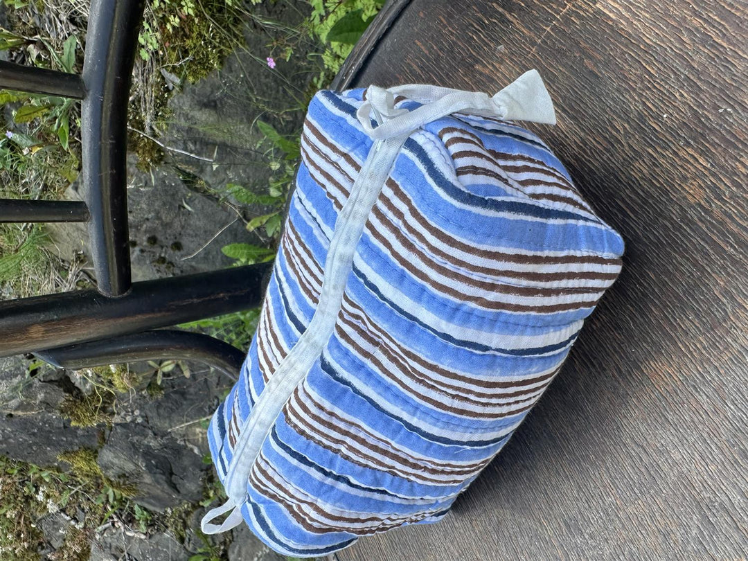 Sminkepung blokktrykket stripe blues