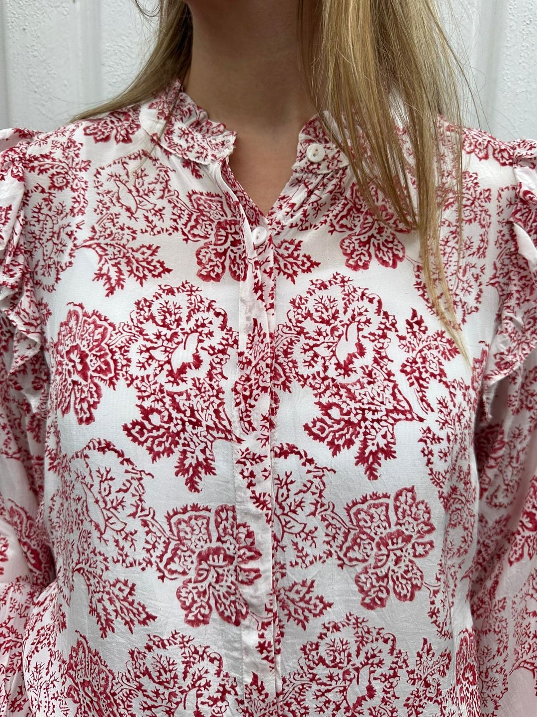 Alexandra bluse rød/hvit