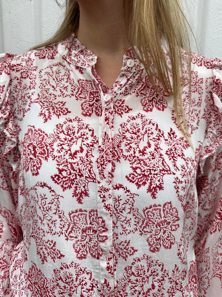 Alexandra bluse rød/hvit