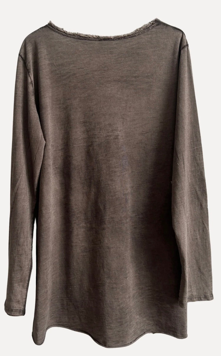 V-classic long sleeve washed Dark Brown