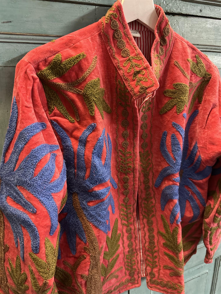 Anouska jakke velur med broderier coral