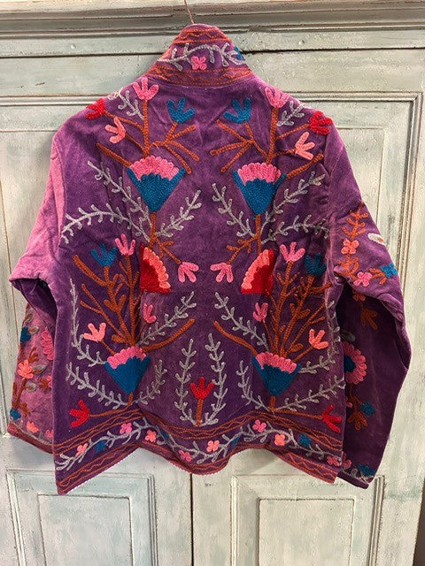Anouska jakke velur med broderier purple