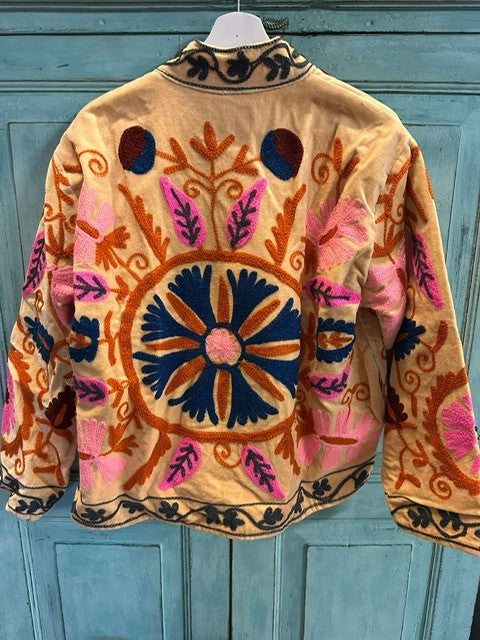 Anouska jakke velur med broderier nude