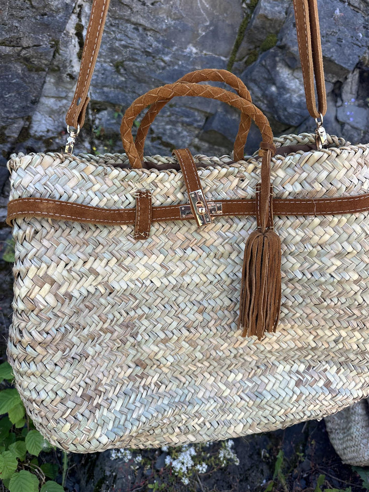 Berber Berkin bag med brune skinndetaljer og skinnhank