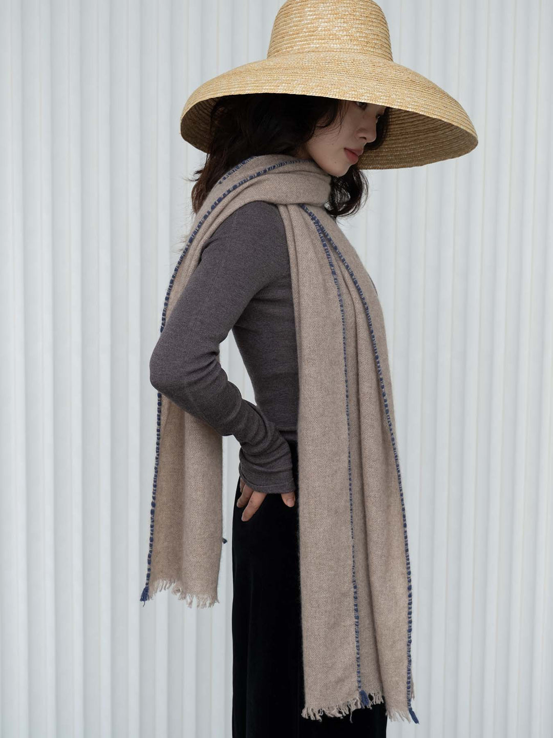 Stort skjerf 100% cashmere beige