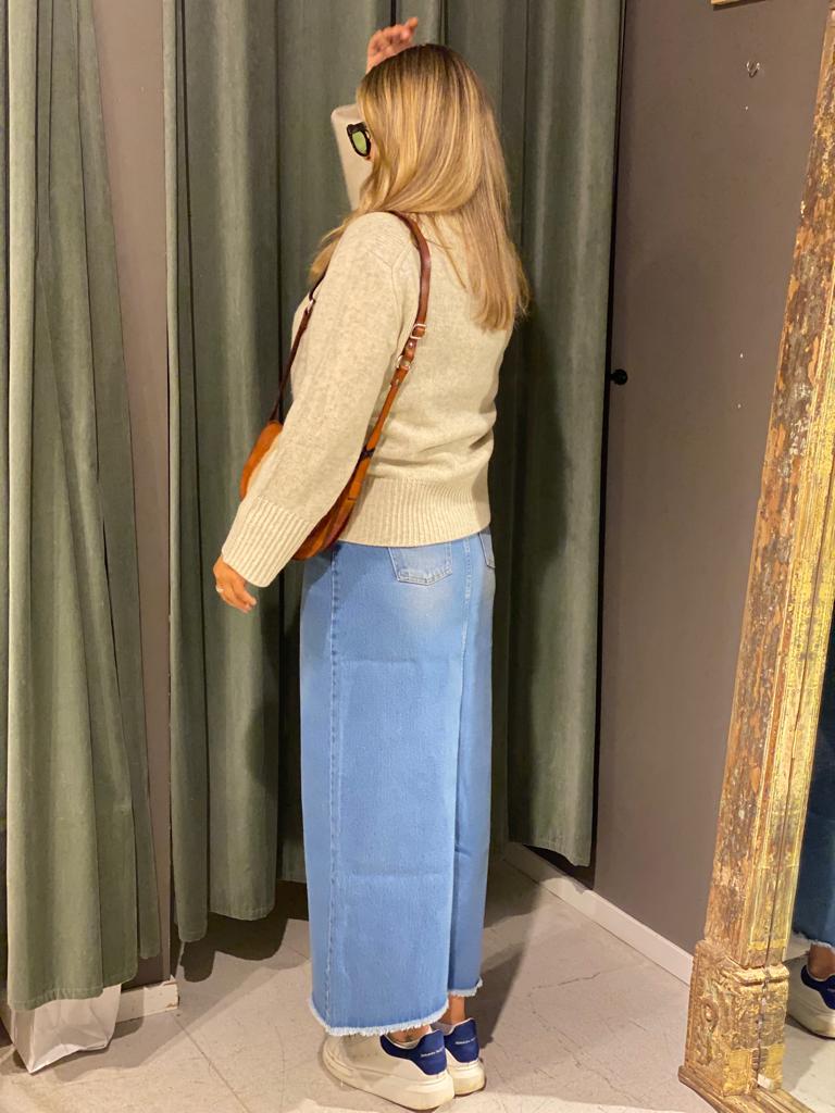 Chris langt jeansskjørt blue wash