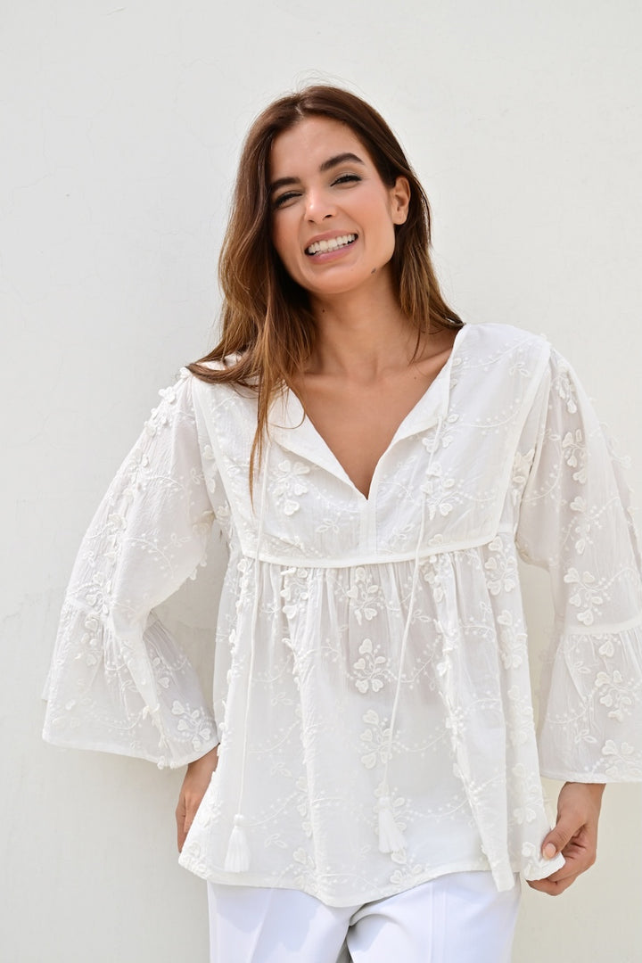 Paris bluse brodert off white